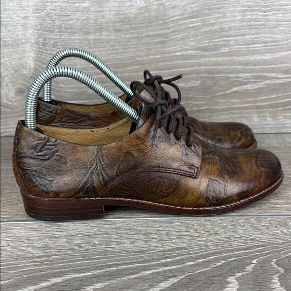 Patricia Nash Silvio Women’s Sz 7 Brown Leather Bark Leaves Print Oxford Shoes - Picture 1 of 12